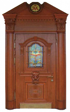 Металлическая дверь с витражом с массивом дерева с 2-х сторон S-185